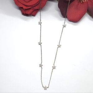 Vintage Sterling Silver Cubic Zirconia Star Chain Necklace Marked AV 925 India